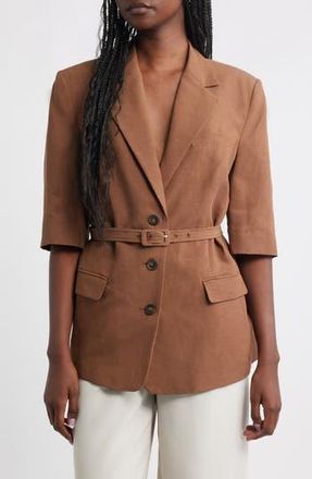 Mango Argelia Short Sleeve Belted Blazer in Chocolate at Nordstrom Rack, Size X-Small