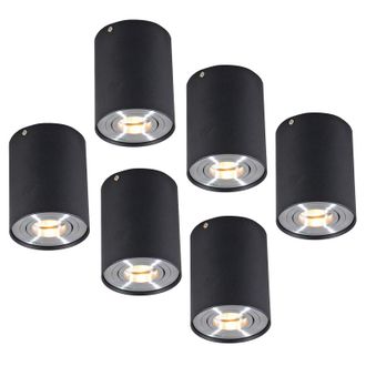QAZQA Qazqa - Set De 6 Focos Rondoo Up Negro Adecuado Para Led Max. X Watt