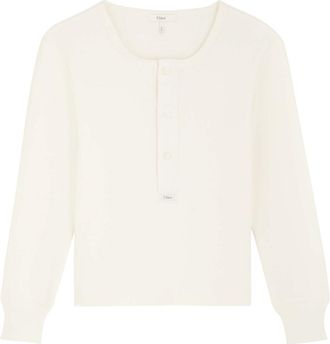Chloé Ribbed Logo Cotton top - Off White - M (UK12 / M)