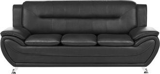 Beliani 3 Seater Sofa Black Vegan Eco Leather Couch Arms Silver Metal Legs Easy Clean Modern Glam Style Living Room LEIRA