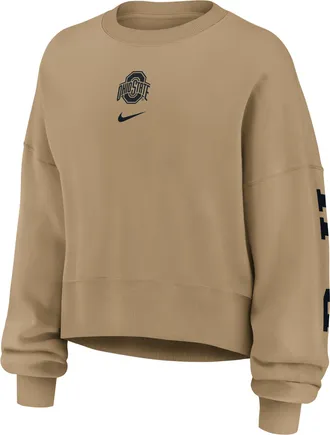Nike Ohio State Phoenix 2-Hit Nike Womens College Pullover Crew in Brown | 01D72FEOH-ZEE