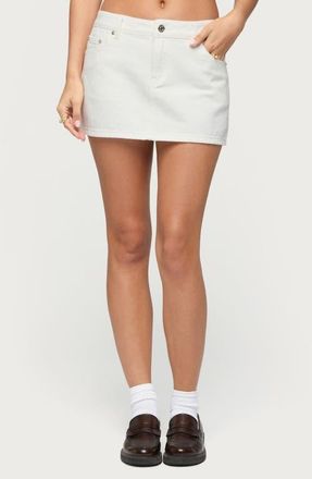 Edikted Spencer Low Rise Denim Miniskort in White at Nordstrom, Size X-Large