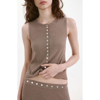 Mango Contrast Button-Up Tank in Medium Brown at Nordstrom, Size 2X