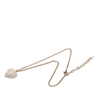Chanel Pre-owned Womens Gold Plated Cc Faux Pearl Crystal Heart Pendant Necklace - Ivory - One Size