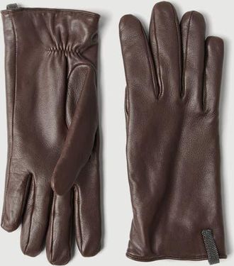 Brunello Cucinelli Nappa leather gloves with monili in Chocolate at Nordstrom, Size X-Small