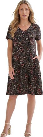 Roaman's Plus Size Stretch Knit Pocket Swing Dress in Black Multi Floral Print at Nordstrom, Size 28