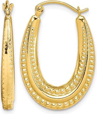 Diamond2Deal 10K Yellow Gold Textured Oval Shape Hollow Hoop Earrings