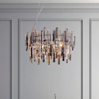 Pagazzi Onega 3 Light Chrome & Champagne Glass Pendant Ceiling Light in Clear