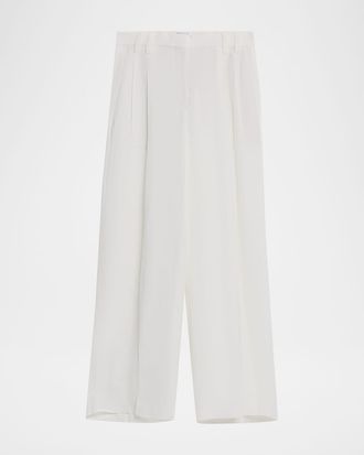 Brunello Cucinelli Monili-Trim Linen Gabardine Wide-Leg Pants