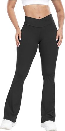 Generic Flared Yoga Trousers for Women Crossover Elastic Waist Bell Bottoms Sports Pants Butt Lifting Tights Outdoor Fitness Running Gym Joggers Bootcut High 