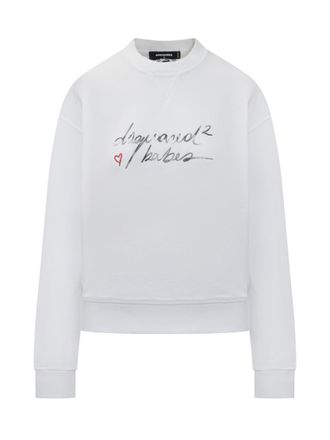 Dsquared2 White Graphic Crew Neck Sweatshirt