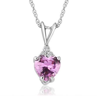 Pompeii3 1/2ct Diamond & Pink Sapphire Heart Pendant in 14K Yellow, White, or Rose Gold