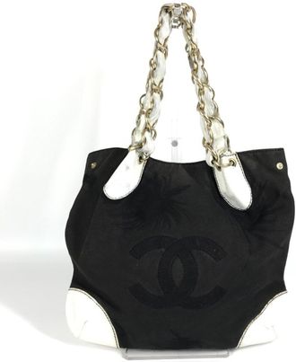 Chanel Leather Canvas Shoulder Bag Tote Bag (Pre-Owned)