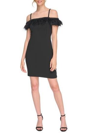 Kensie Feather Off-the-Shoulder Dress in Black at Nordstrom Rack, Size 14