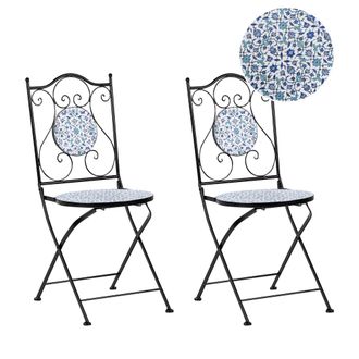 Beliani Conjunto De 2 Sillas De Exterior De Metal De Estilo Vintage Motivo Floral Plegable Estructura De Hierro Negro Chapeco