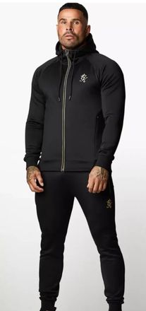 The Gym King Mens Black Gold Poly Reflective Tracksuit - Size Medium