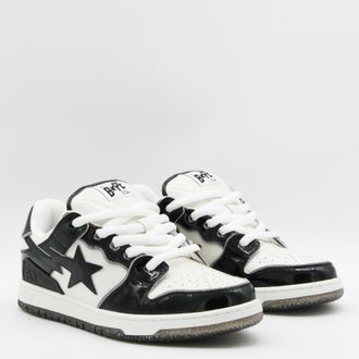 A Bathing Ape Star-Embellished Leather Sneaker - Black