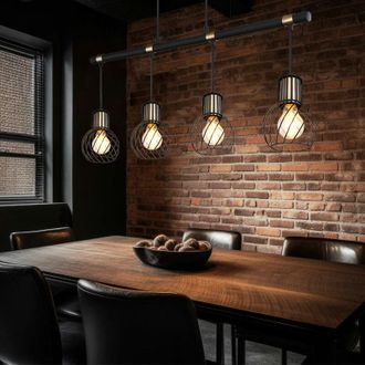 Globo Lighting Lampada a sospensione Lampada da sala da pranzo Lampada da tavolo, 4 fiamme, metallo nero oro, 4x prese E27, LxLxH 87x12x120cm