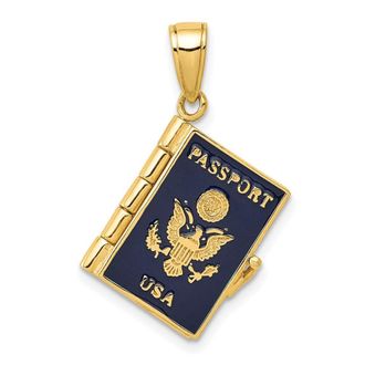 Diamond2Deal 10k Yellow Gold Enamel 3-D Passport Pendant