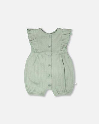 Deux par Deux Cotton Pointelle Jersey Romper with Frills in Green at Nordstrom, Size 12M