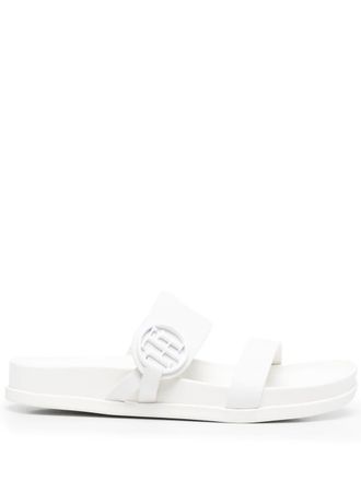 Tommy Hilfiger logo-plaque moulded slides - women - Calf Leather/Calf Leather/Rubber - 37 - White