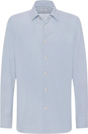 Kiton Gestreept katoenen overhemd - Heren - Casual Overhemden - Blauw - L - Katoen - Overhemden