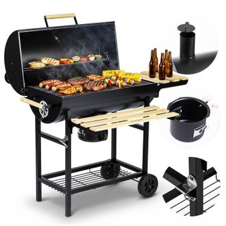 OEM Barbecue A Carbone Da Giardino Con Camino, Ripiani, Termometro E Cassetto Raccogli Cenere Berdsen Bd-895 Nero