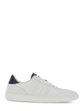 Ferragamo White Sneakers with Contrasting Navy Accents and Tonal Branding