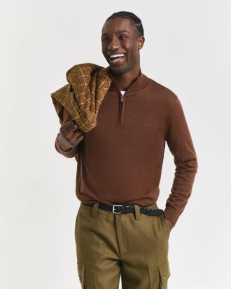 GANT Men Extra Fine Merino Wool Half-Zip Sweater (XXXL) MAHOGANY BROWN