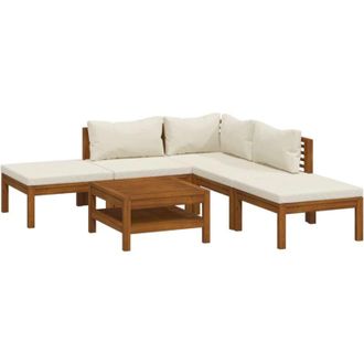 vidaXL Muebles De Jard&iacute;n 6 Pzas Cojines Crema Madera Maciza De Acacia Vidaxl