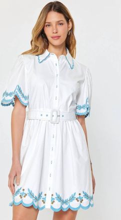 Current Air Aria Embroidered Mini Dress In White