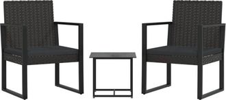 vidaXL Set De Muebles De Jard&iacute;n 3 Pzas Y Cojines Rat&aacute;n Sint&eacute;tico Negro Vidaxl