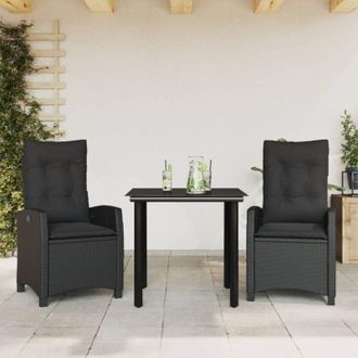 vidaXL Vidaxl - Set Comedor De Jard&iacute;n 3 Pzas Con Cojines Rat&aacute;n Sint&eacute;tico Negro