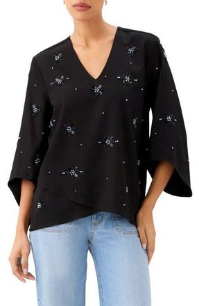 Karen Kane Embellish Asymmetric Top in Black at Nordstrom, Size X-Large P