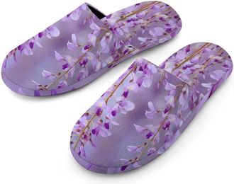 Generic The Wisteria Collection Mens Slippers Flannel Warm House Shoes with Rubber Anti-Slip Sole Slip On for Home Outdoor