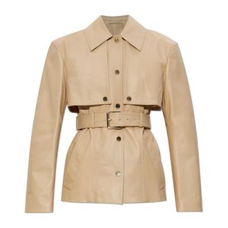 Max Mara Leather Jackets, female, Beige, Size: 2XS Tenzone Leather Jacket