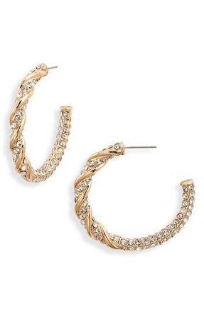 Open Edit Crystal Pav&eacute; Hoop Earrings in Clear- Gold at Nordstrom Rack