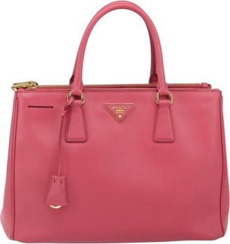 Prada Double Zip Lux Tote Saffiano Leather Pink Leather Handbag (Pre-Owned)