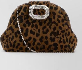 Amina Muaddi camelia micro clutch leopard suede chain