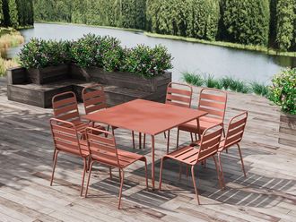Vente-Unique Sala da pranzo da giardino un tavolo L.120 cm e 8 sedie impilabili in Metallo Terracotta - MIRMANDE di MYLIA