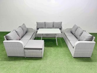 Fimous 10 Seat Outdoor PE Rattan Garden Furniture with Big Stool Light Grey