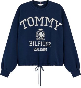 Tommy Hilfiger Drawcord Varsity Crest Logo Sweatshirt - Dames - Sweatshirts - Blauw - XS - Katoen - Hoodies & sweatvesten