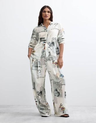 Desigual pantaloni a gamba larga stampati bianchi-Bianco