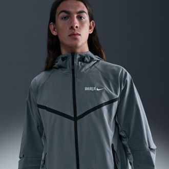 Nike FC Barcelona Tech Windrunner Nike Mens Soccer Full-Zip Woven Jacket in Grey | HM4234-084