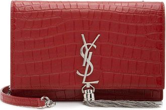 Saint Laurent Red Croc-Embossed Leather Monogram Kate Tassel Chain Wallet (Authentic Pre-Loved)
