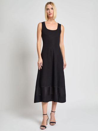 Misook Fit-and-Flare Sheer Hem Knit Midi Dress, Black - Modern Fit