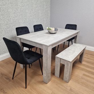 Kosy Koala Modern Grey Dining Table Set with 4 Black Velvet Chairs & Bench Dining Furniture Set in Brown