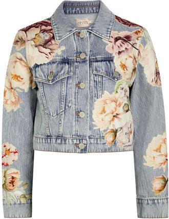 Alice & Olivia Chloe Floral-appliqu&eacute;d Cropped Denim Jacket - S (UK8-10 / S)