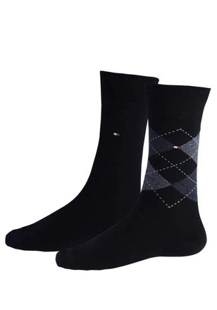 Tommy Hilfiger Classic Mens Socks - Mens Accessories - Tommy Hilfiger Mens Socks - Signature Embroidered Logo - 2 Pack - Black - 9-11