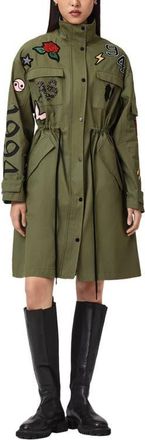 AllSaints Aria Patch Parka in Khaki Green at Nordstrom, Size X-Small